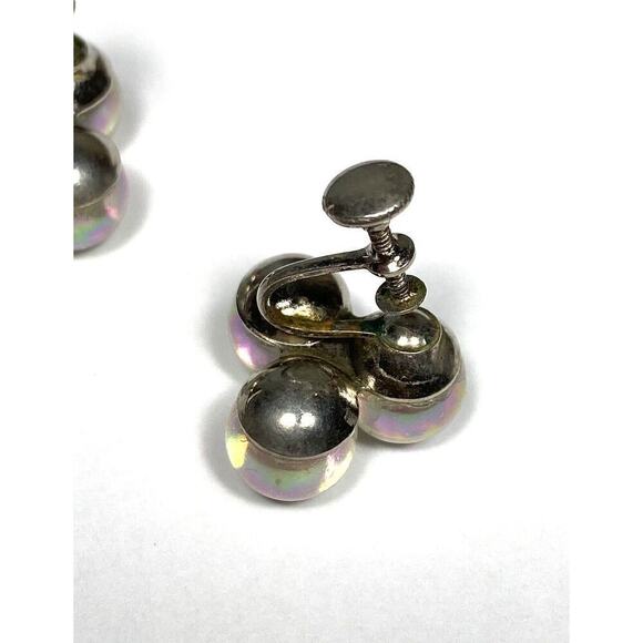 Screw Back Earrings Glass AB Beads Cluster Silver Tone Vintage Estate - Picture 5 of 14